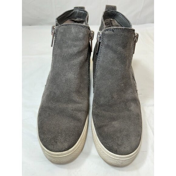 Steve Madden Womens Shoes 8.5 M Gray Wedge Ankle Close Toe Zip Heel Leather - Picture 7 of 12